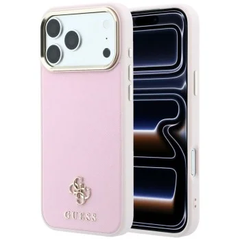 Калъф за iPhone 18 Pro Max / iPhone 17 Pro Max - Saffiano Small 4G Classic MagSafe (GUHMP18X6PSA4DMP) - Guess - Розов