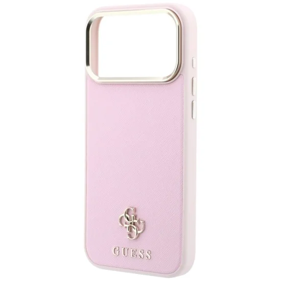Калъф за iPhone 18 Pro Max / iPhone 17 Pro Max - Saffiano Small 4G Classic MagSafe (GUHMP18X6PSA4DMP) - Guess - Розов