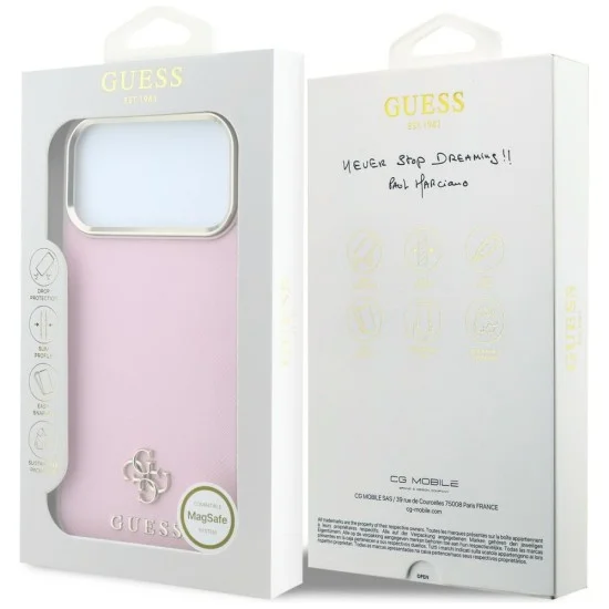 Калъф за iPhone 18 Pro Max / iPhone 17 Pro Max - Saffiano Small 4G Classic MagSafe (GUHMP18X6PSA4DMP) - Guess - Розов