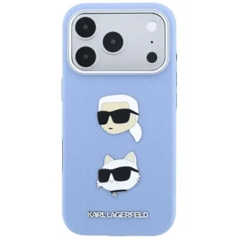 Калъф за iPhone 18 Pro Max / iPhone 17 Pro Max - Saffiano with K&C Heads Pins and Logo (KLHCP18XPSWFDHPB) - Karl Lagerfeld - Светло син