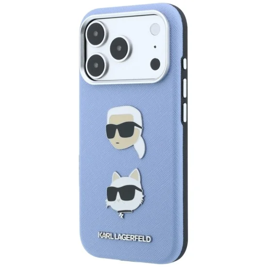Калъф за iPhone 18 Pro Max / iPhone 17 Pro Max - Saffiano with K&C Heads Pins and Logo (KLHCP18XPSWFDHPB) - Karl Lagerfeld - Светло син