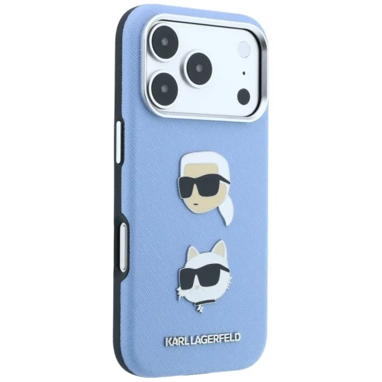 Калъф за iPhone 18 Pro Max / iPhone 17 Pro Max - Saffiano with K&C Heads Pins and Logo (KLHCP18XPSWFDHPB) - Karl Lagerfeld - Светло син