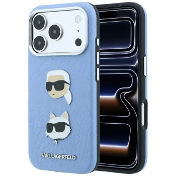 Калъф за iPhone 18 Pro Max / iPhone 17 Pro Max - Saffiano with K&C Heads Pins and Logo (KLHCP18XPSWFDHPB) - Karl Lagerfeld - Светло син
