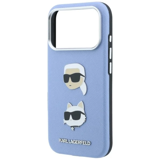 Калъф за iPhone 18 Pro Max / iPhone 17 Pro Max - Saffiano with K&C Heads Pins and Logo (KLHCP18XPSWFDHPB) - Karl Lagerfeld - Светло син