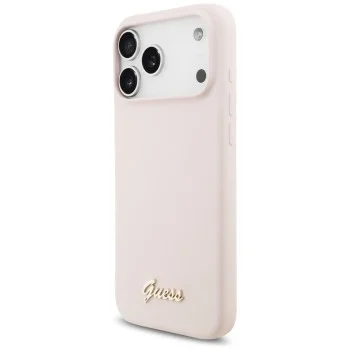 Калъф за iPhone 18 Pro Max / iPhone 17 Pro Max - Silicone Script Metal Logo MagSafe (GUHMP18XSMBSLP) - Guess - Розов