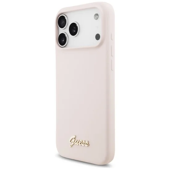 Калъф за iPhone 18 Pro Max / iPhone 17 Pro Max - Silicone Script Metal Logo MagSafe (GUHMP18XSMBSLP) - Guess - Розов