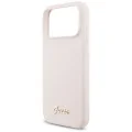 Калъф за iPhone 18 Pro Max / iPhone 17 Pro Max - Silicone Script Metal Logo MagSafe (GUHMP18XSMBSLP) - Guess - Розов
