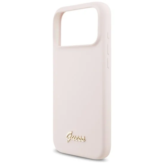 Калъф за iPhone 18 Pro Max / iPhone 17 Pro Max - Silicone Script Metal Logo MagSafe (GUHMP18XSMBSLP) - Guess - Розов