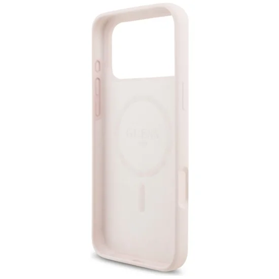 Калъф за iPhone 18 Pro Max / iPhone 17 Pro Max - Silicone Script Metal Logo MagSafe (GUHMP18XSMBSLP) - Guess - Розов