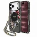 Калъф за iPhone 18 Pro Max / iPhone 17 Pro Max - IML Flowers with Pearl Strap MagSafe - Guess - Черен