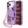 Калъф за iPhone 18 Pro Max / iPhone 17 Pro Max - IML Flowers with Pearl Strap MagSafe - Guess - Лилав