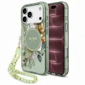 Калъф за iPhone 18 Pro Max / iPhone 17 Pro Max - IML Flowers with Pearl Strap MagSafe - Guess - Зелен