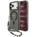 Калъф за iPhone 18 Pro Max / iPhone 17 Pro Max - IML Glitter with Pearl Strap MagSafe - Guess - Черен