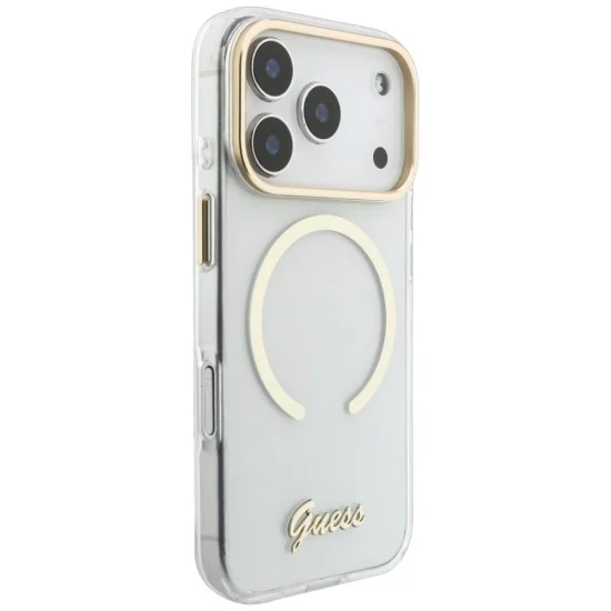 Калъф за iPhone 18 Pro Max / iPhone 17 Pro Max - IML Script Metal MagSafe - Guess - Прозрачен
