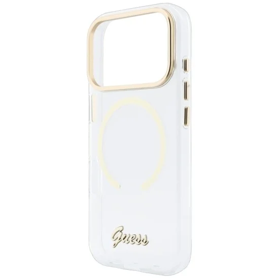 Калъф за iPhone 18 Pro Max / iPhone 17 Pro Max - IML Script Metal MagSafe - Guess - Прозрачен