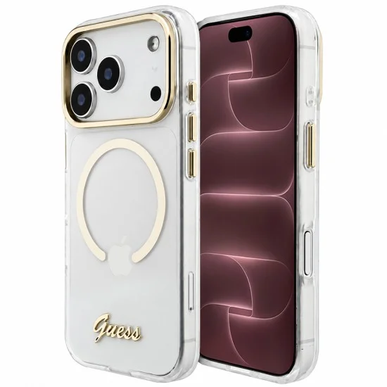 Калъф за iPhone 18 Pro Max / iPhone 17 Pro Max - IML Script Metal MagSafe - Guess - Прозрачен