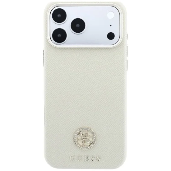 Калъф за iPhone 18 Pro / iPhone 17 Pro - Grained Leather Round Strass Logo MagSafe (GUHMP18L6PSRMDEE) - Guess - Бежов