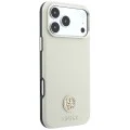 Калъф за iPhone 18 Pro / iPhone 17 Pro - Grained Leather Round Strass Logo MagSafe (GUHMP18L6PSRMDEE) - Guess - Бежов