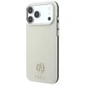 Калъф за iPhone 18 Pro / iPhone 17 Pro - Grained Leather Round Strass Logo MagSafe (GUHMP18L6PSRMDEE) - Guess - Бежов