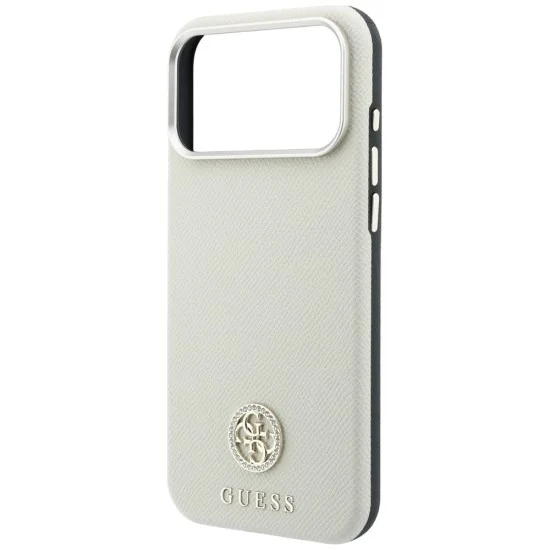 Калъф за iPhone 18 Pro / iPhone 17 Pro - Grained Leather Round Strass Logo MagSafe (GUHMP18L6PSRMDEE) - Guess - Бежов