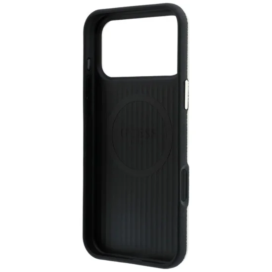 Калъф за iPhone 18 Pro / iPhone 17 Pro - Grained Leather Round Strass Logo MagSafe (GUHMP18L6PSRMDEE) - Guess - Бежов