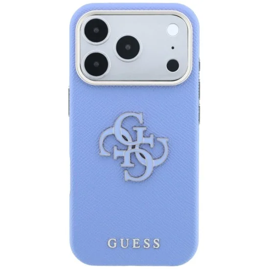Калъф за iPhone 18 Pro / iPhone 17 Pro - Grained Leather and Big Resin Logo (GUHCP18L6PSS4RGB) - Guess - Светло син