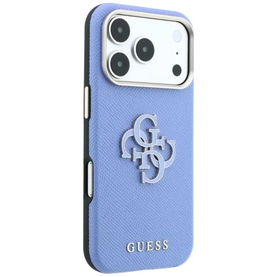 Калъф за iPhone 18 Pro / iPhone 17 Pro - Grained Leather and Big Resin Logo (GUHCP18L6PSS4RGB) - Guess - Светло син