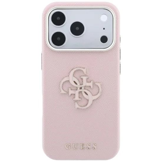 Калъф за iPhone 18 Pro / iPhone 17 Pro - Grained Leather and Big Resin Logo (GUHCP18L6PSS4RGP) - Guess - Розов