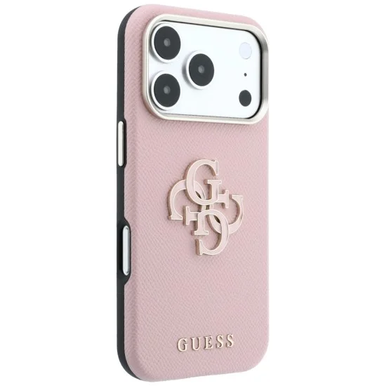 Калъф за iPhone 18 Pro / iPhone 17 Pro - Grained Leather and Big Resin Logo (GUHCP18L6PSS4RGP) - Guess - Розов