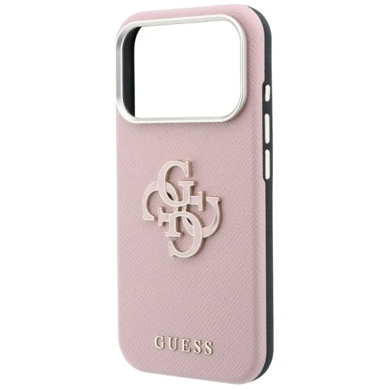 Калъф за iPhone 18 Pro / iPhone 17 Pro - Grained Leather and Big Resin Logo (GUHCP18L6PSS4RGP) - Guess - Розов