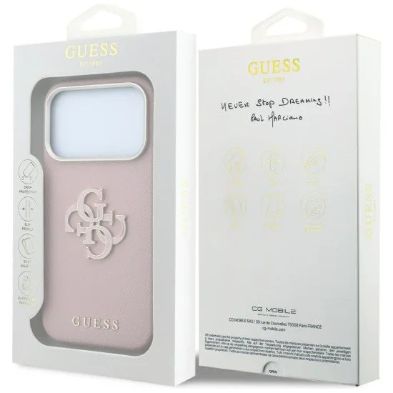Калъф за iPhone 18 Pro / iPhone 17 Pro - Grained Leather and Big Resin Logo (GUHCP18L6PSS4RGP) - Guess - Розов