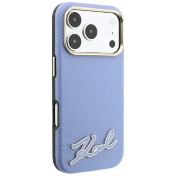 Калъф за iPhone 18 Pro / iPhone 17 Pro - Grained Leather with Resin Sign Logo MagSafe (KLHMP18L6PWKSRSB) - Karl Lagerfeld - Светло син