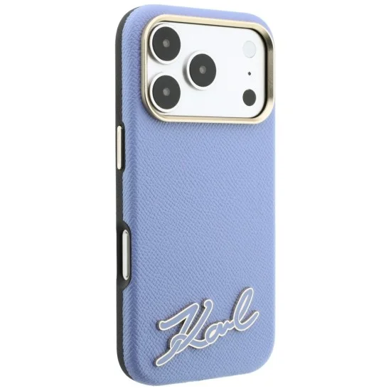 Калъф за iPhone 18 Pro / iPhone 17 Pro - Grained Leather with Resin Sign Logo MagSafe (KLHMP18L6PWKSRSB) - Karl Lagerfeld - Светло син