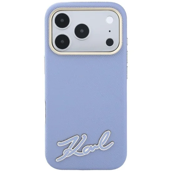 Калъф за iPhone 18 Pro / iPhone 17 Pro - Grained Leather with Resin Sign Logo MagSafe (KLHMP18L6PWKSRSB) - Karl Lagerfeld - Светло син