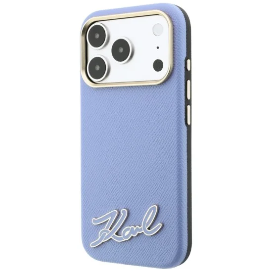 Калъф за iPhone 18 Pro / iPhone 17 Pro - Grained Leather with Resin Sign Logo MagSafe (KLHMP18L6PWKSRSB) - Karl Lagerfeld - Светло син
