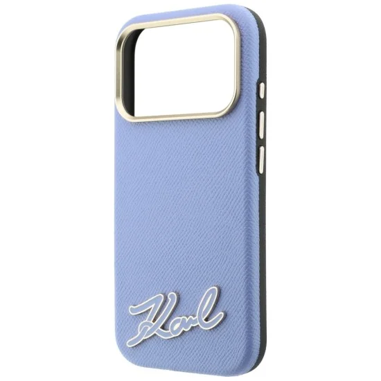 Калъф за iPhone 18 Pro / iPhone 17 Pro - Grained Leather with Resin Sign Logo MagSafe (KLHMP18L6PWKSRSB) - Karl Lagerfeld - Светло син
