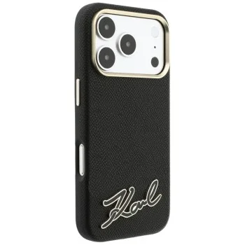 Калъф за iPhone 18 Pro / iPhone 17 Pro - Grained Leather with Resin Sign Logo MagSafe (KLHMP18L6PWKSRSK) - Karl Lagerfeld - Черен