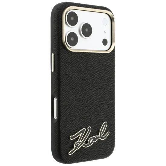 Калъф за iPhone 18 Pro / iPhone 17 Pro - Grained Leather with Resin Sign Logo MagSafe (KLHMP18L6PWKSRSK) - Karl Lagerfeld - Черен