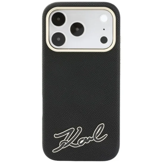 Калъф за iPhone 18 Pro / iPhone 17 Pro - Grained Leather with Resin Sign Logo MagSafe (KLHMP18L6PWKSRSK) - Karl Lagerfeld - Черен