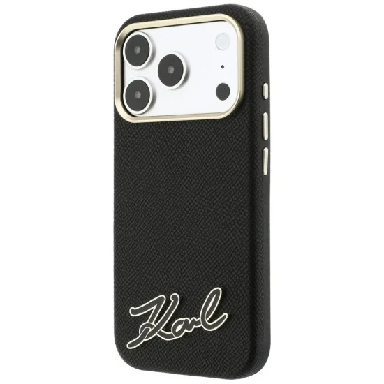 Калъф за iPhone 18 Pro / iPhone 17 Pro - Grained Leather with Resin Sign Logo MagSafe (KLHMP18L6PWKSRSK) - Karl Lagerfeld - Черен