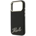 Калъф за iPhone 18 Pro / iPhone 17 Pro - Grained Leather with Resin Sign Logo MagSafe (KLHMP18L6PWKSRSK) - Karl Lagerfeld - Черен