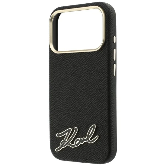Калъф за iPhone 18 Pro / iPhone 17 Pro - Grained Leather with Resin Sign Logo MagSafe (KLHMP18L6PWKSRSK) - Karl Lagerfeld - Черен