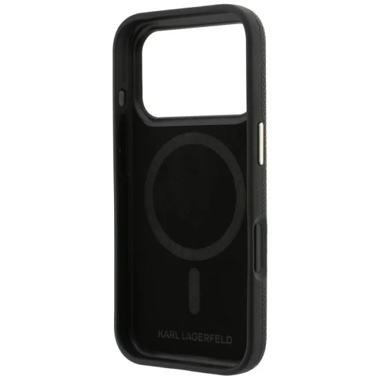 Калъф за iPhone 18 Pro / iPhone 17 Pro - Grained Leather with Resin Sign Logo MagSafe (KLHMP18L6PWKSRSK) - Karl Lagerfeld - Черен