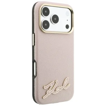 Калъф за iPhone 18 Pro / iPhone 17 Pro - Grained Leather with Resin Sign Logo MagSafe (KLHMP18L6PWKSRSP) - Karl Lagerfeld - Розов