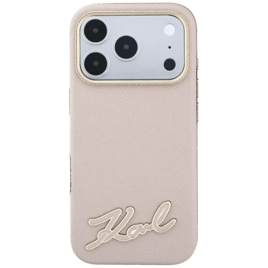 Калъф за iPhone 18 Pro / iPhone 17 Pro - Grained Leather with Resin Sign Logo MagSafe (KLHMP18L6PWKSRSP) - Karl Lagerfeld - Розов