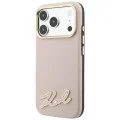 Калъф за iPhone 18 Pro / iPhone 17 Pro - Grained Leather with Resin Sign Logo MagSafe (KLHMP18L6PWKSRSP) - Karl Lagerfeld - Розов
