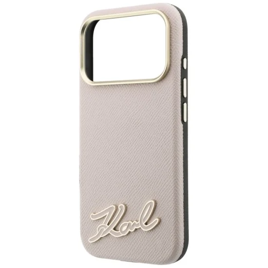 Калъф за iPhone 18 Pro / iPhone 17 Pro - Grained Leather with Resin Sign Logo MagSafe (KLHMP18L6PWKSRSP) - Karl Lagerfeld - Розов
