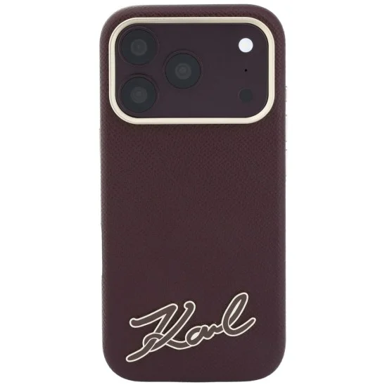 Калъф за iPhone 18 Pro / iPhone 17 Pro - Grained Leather with Resin Sign Logo MagSafe (KLHMP18L6PWKSRSR) - Karl Lagerfeld - Бордо
