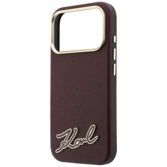 Калъф за iPhone 18 Pro / iPhone 17 Pro - Grained Leather with Resin Sign Logo MagSafe (KLHMP18L6PWKSRSR) - Karl Lagerfeld - Бордо