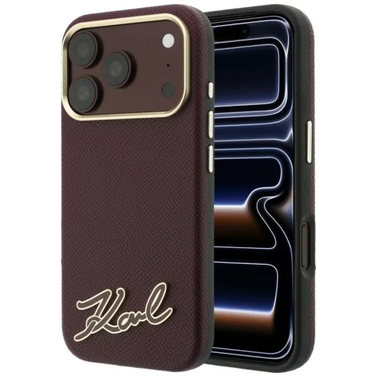 Калъф за iPhone 18 Pro / iPhone 17 Pro - Grained Leather with Resin Sign Logo MagSafe (KLHMP18L6PWKSRSR) - Karl Lagerfeld - Бордо